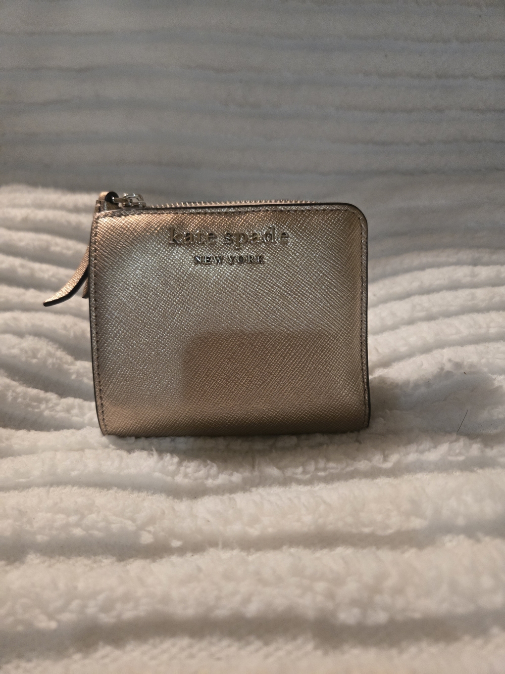 kate spade metallic gold compact zip wallet